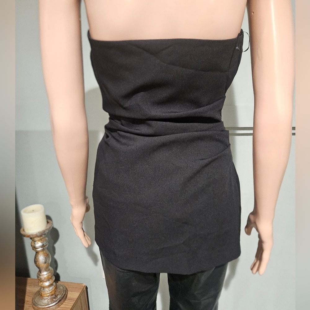 Zara Draped Strapless Asymmetric Top| Sculpted Waist|Minimalist Black Tube Top.S - Picture 12 of 15